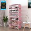 7 Tiers Shoe Rack With Dustproof Cover Closet Shoe Storage Cabinet Organizer - Pink