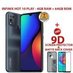 Infinix Hot 10 Play,6.82",64GB+4GB,(Dual SIM),6000mAh+BACK COVER+9D GLASS PROTECTOR