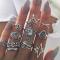 Fashion 11Pcs Boho Vintage Ring Set Silver Rings Crystal Finger Rings Set Jewelry