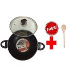 Fine Wok / Karhai , Glass Lid - 32 Cm - Black