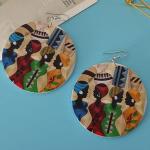 Generic Ethnic Wooden Prints African Girl Jewelry Street Style Earrings For