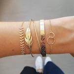 Fashion 5Pcs/set Gold Color Crystal Opal Open Bracelet Set