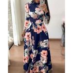 Fashion Women Floral Beach Casual Party Dress - Blue