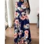 Fashion Women Floral Beach Casual Party Dress - Blue
