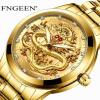 Generic Men`s Business Wrist Luminous Watch Golden Dragon Quartz Luxury Stainless Steel
