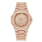 Fashion Hip Hop Iced Out Watch Quartz Luxury Full Diamond Round-Rose Gold