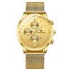Fngeen Steel Belt Calendar Business Quartz Watch -Gold