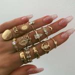Fashion 15Pcs Ladies Cross Vintage Coin  Heart Love Rings