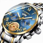 Fngeen BlueDouble Calendar Business Waterproof Watch- Silver & Gold