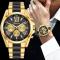 Fashion Mens Wrist Watch Fashion Waterproof Calendar Quartz Gold & Black