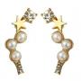 Fashion Women Fashion Star Faux Pearl Rhinestone Ear Stud Climber Earrings Jewelry Gift-Golden