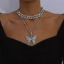 Fashion Punk Cuban Double Layer Big Butterfly Pendant Necklace