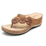 Fashion Ladies`  Flowers Trim Beach Wedge Slippers Sandals
