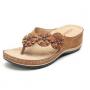 Fashion Ladies`  Flowers Trim Beach Wedge Slippers Sandals