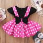 Fashion Kid Girls Dresses Flying Sleeves T-shirt With Polka Dot Suspender Skirt