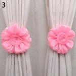 Generic 1Pair Voile Rose Flower with Ribbon Living Room Bedroom-Pink