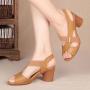 Fashion Women Fashion Mid Heel Soft Casual Sandals - Beige