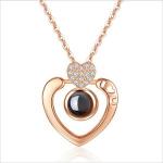 Generic Alloy Love Pendant 100 Languages I Love You Shaking Sounds Clavicle Chain-Rose Gold-16.5x12.5x7mm