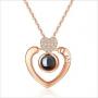 Generic Alloy Love Pendant 100 Languages I Love You Shaking Sounds Clavicle Chain-Rose Gold-16.5x12.5x7mm