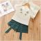 Fashion Girls Embroidered Flower Shirt Shorts Two Piece - Green