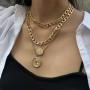 Fashion Multilayer Hip Hop Pendant Necklace - Gold