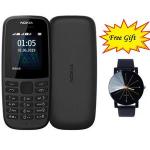 Nokia 105-Dual Sim 1.77"(2019) FP,4MB RAM, FM Radio-Black+FREE WRIST WATCH