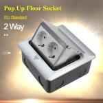 Generic EU Standard Aluminum Silver Panel 2 Way Pop Up Floor Socket Electrical Outlet Available Socket