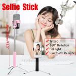 Generic 110CM Bluetooth Selfie Stick Tripod Wireless Remote Shutter 360° IOS Android-Moonlight White (110cm)