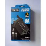 Tecno 6A Fast Charger With 2 USB Ports + A USB Cable