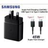Samsung 45W Pd Charger Adapter With USB Type C To Type C Cable Fast Charging For Samsung Galaxy S22 / S21 / S21 Plus / S21 Ultra / S20 / S20+ / S10 / S10+ / S10e / S9 / S9+ / S8 / S8+ / Note 8 / Note 9 / Note 10 / Note 10 5g