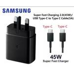Samsung 45W Pd Charger Adapter With USB Type C To Type C Cable Fast Charging For Samsung Galaxy S22 / S21 / S21 Plus / S21 Ultra / S20 / S20+ / S10 / S10+ / S10e / S9 / S9+ / S8 / S8+ / Note 8 / Note 9 / Note 10 / Note 10 5g