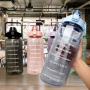 Generic 2L Motivational Water Bottle Large With Time Marker + Straw
