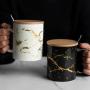 Generic Gold Marble Print Ceramic Mug With Wooden Lid  + Spoon 2pcs