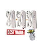 Power King 3PCS 4-Way Power Extensions + Multi Plug Socket
