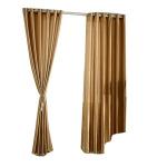Generic 1Pc Through Rod Window Solid Color Panel Drape Door-Gold