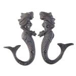 Generic Rustic Cast Iron Mermaid Hook Wall Hanger Decor Beach Nautical Towel Holder Metal Wall Mounted Heavy Duty
