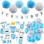 Generic Paper Flowers Baby Shower Decorations For Boy With Balloons