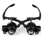 Generic 10X 15X 20X 25X Double Eye Glasses Lens Jeweler Watch Repair Head Magnifier With 2 LED Lights(Black)