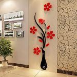 Generic Retro Vase Flower Tree Pattern DIY Home Room TV Decor Arcylic 3D Wall Sticker-Red Black