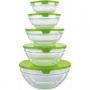 Generic Green Glass Bowl 5pcs Set With Lids(9,10,12,14,17CM)