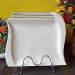 Generic 6 Pcs Deluxe Square Glass Dinner Plates - Thick Heavy Duty