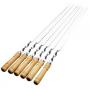 Generic 6Pcs 55cm BBQ Skewers Long Handle Shish Kebab Barbecue Grill Stick Wood BBQ Fork Stainless Steel Outdoors Grill Needle