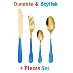 Generic Dinnerware Silverware Cutlery Spoon Fork 4 Pcs Set Blue