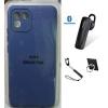 Samsung A03 BLUE Slim Fit Silicone Cover + Bluetooth Headset + Selfie Stick + Ring//