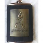 Johnnie Walker Stainless Steel Leather Covered Hip Alcohol Whisky Flask