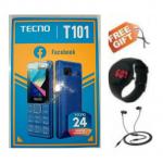 Tecno T101; Dual Sim. Wireless Fm,Black + Free Earphones And Watch