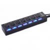 Generic 7 Ports USB 2.0 Adapter Multi-interface Hub Independent Switch Indicator Light Black