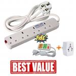Power King 4 Way Extension Sockets Cable - White +Free Gifts