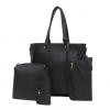 Fashion Tassel 4PCS Women Simple Single Shoulder Bag Soft PU Leather Crossbody black