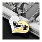 Fashion Heart Studded Pendant Couple Necklace- Silver+Gold